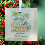 Niedliche Dinosaurier Baby's First Christmas Ornament Aus Glas<br><div class="desc">Niedliche Dinosaurier schmücken Jungs zu Weihnachten.</div>