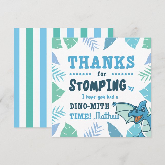 Niedliche Dinosaurier Blau und Grün Einladung (Vorne/Hinten)