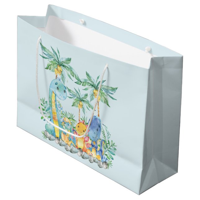 Niedliche Dinosaurier Boys Babydusche Geschenktasc Große Geschenktüte (Vorderseite Schrägansicht)