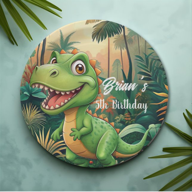 Niedliche Dinosaurier brüllen Boy Birthday Party Pappteller (Von Creator hochgeladen)