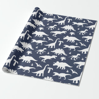 Niedliche Dinosaurier Dinos Muster in Blau und Wei Geschenkpapier