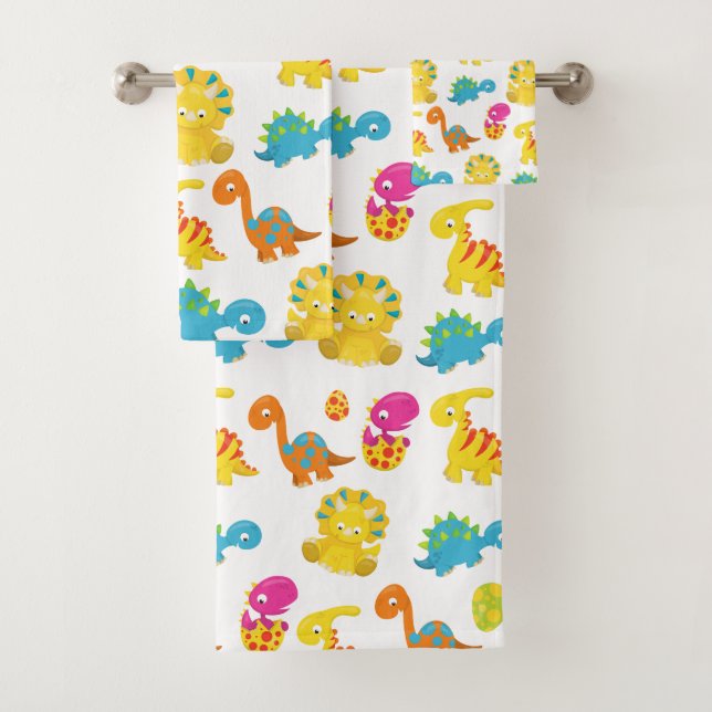 Niedliche Dinosaurier, Dinosaurier-Muster, Baby-Di Badhandtuch Set (Insitu)