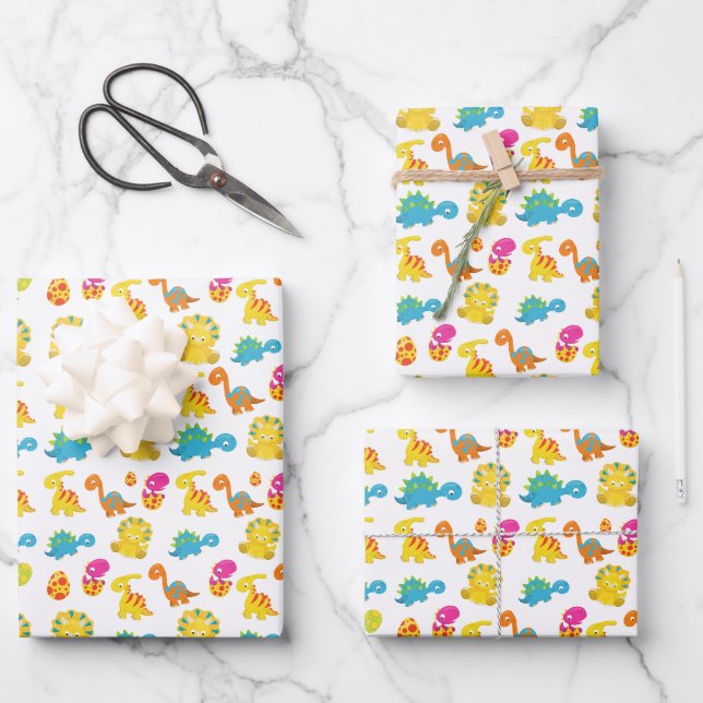 Niedliche Dinosaurier, Dinosaurier-Muster, Baby-Di Geschenkpapier Set (Vorderseite)