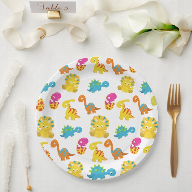 Niedliche Dinosaurier, Dinosaurier-Muster, Baby-Di Pappteller (Hochzeit)