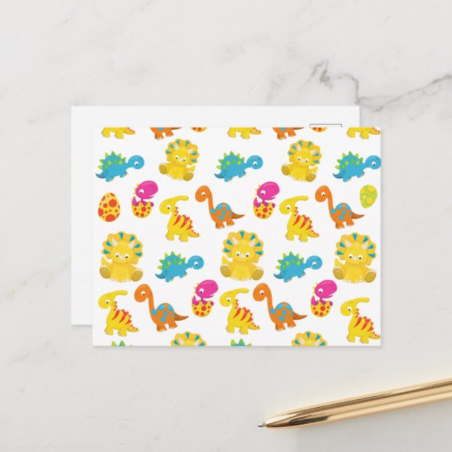 Niedliche Dinosaurier, Dinosaurier-Muster, Baby-Di Postkarte (Vorderseite/Rückseite Beispiel)