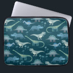 Niedliche Dinosaurier Dunkelgrünes Muster Laptopschutzhülle<br><div class="desc">Viele blauen Dinosaurier,  Tyrannosaurus rex,  Spinosaurus,  Stegosaurus,  Diplodocus und Triceratops. Ach!</div>