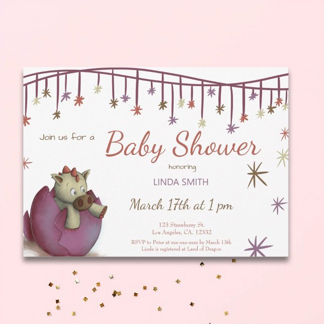 Niedliche Dinosaurier Egg Lila Girl Baby Dusche In Einladung (Von Creator hochgeladen)