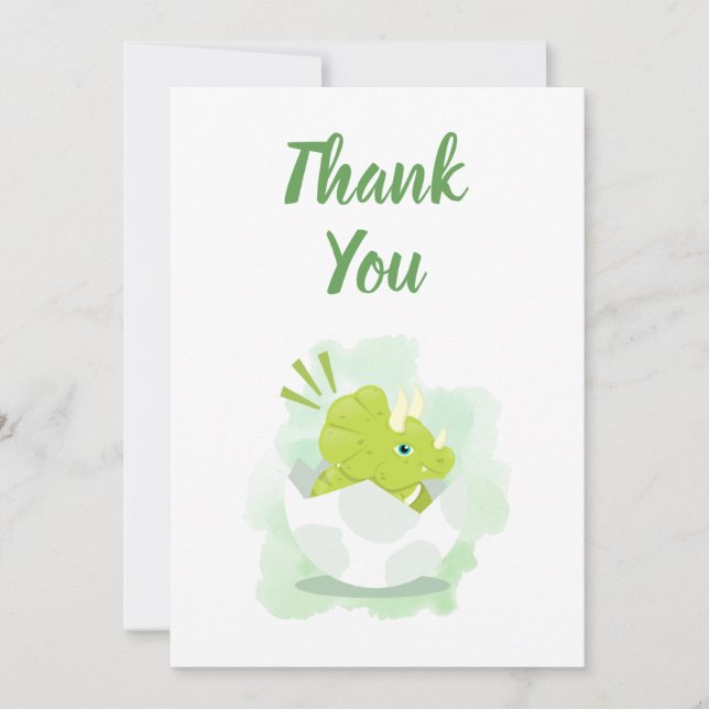 Niedliche Dinosaurier Ei Green Watercolor Babydusc Dankeskarte (Vorderseite)