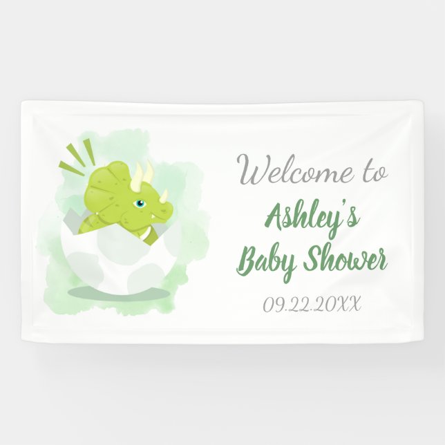 Niedliche Dinosaurier Ei Grüne Babydusche Hintergr Banner (Horizontal)