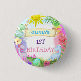Niedliche Dinosaurier Floral Glitzer Baby Girl Geb Button