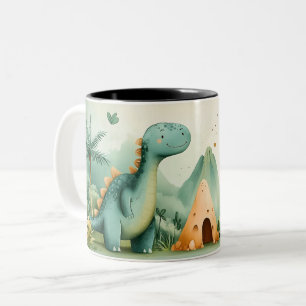 Niedliche Dinosaurier-Freunde in einem prähistoris Zweifarbige Tasse