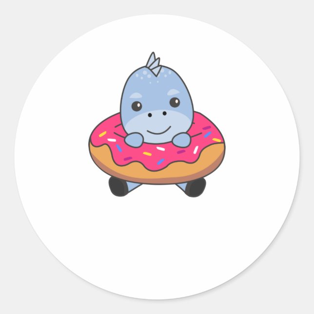 Niedliche Dinosaurier Funny Animes in Donut Pink Runder Aufkleber (Vorderseite)