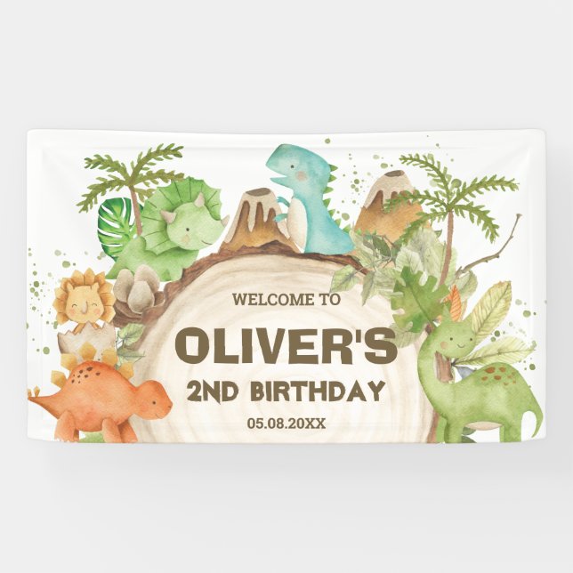 Niedliche Dinosaurier Geburtstagsdusche Hintergrun Banner (Horizontal)