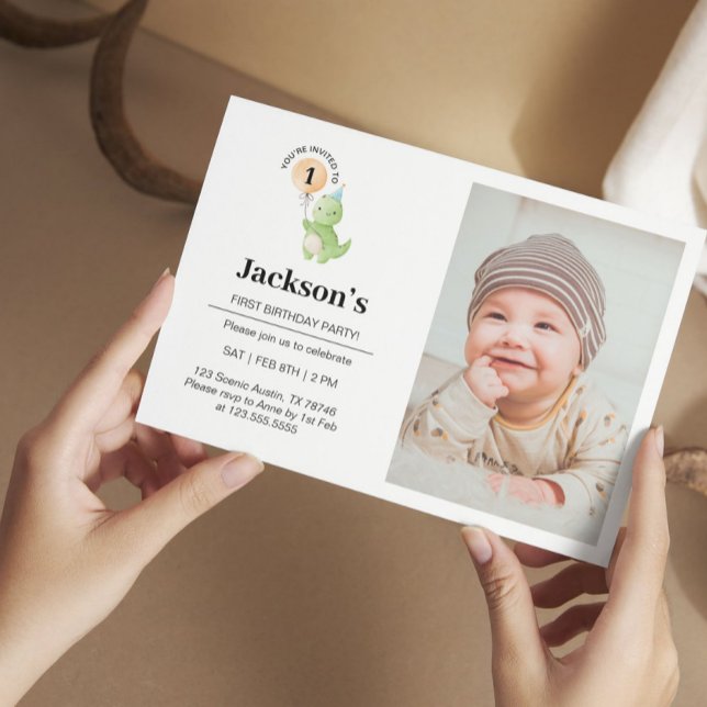 Niedliche Dinosaurier Geburtstagseinladung Einladung (Cute First Birthday Dino)