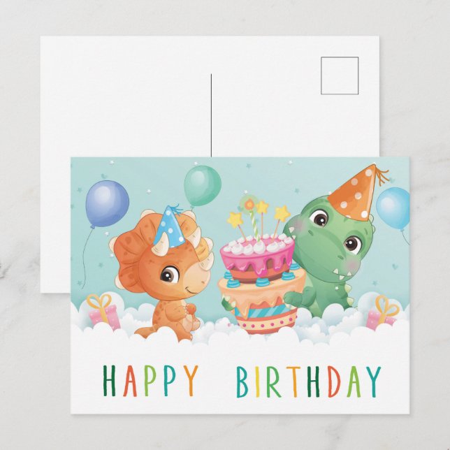  niedliche Dinosaurier-Geburtstagskarte Postkarte (Vorne/Hinten)