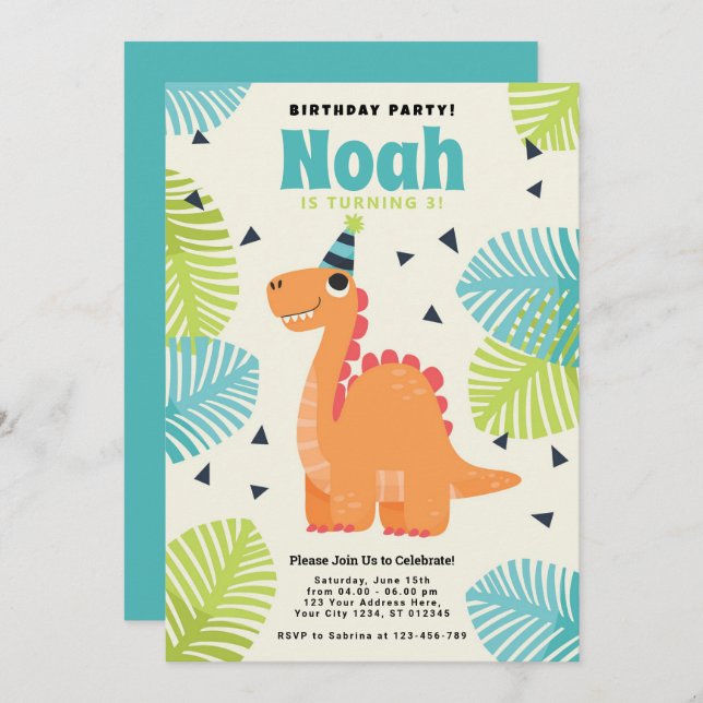 Niedliche Dinosaurier Geburtstagsparty Einladung (Vorne/Hinten)