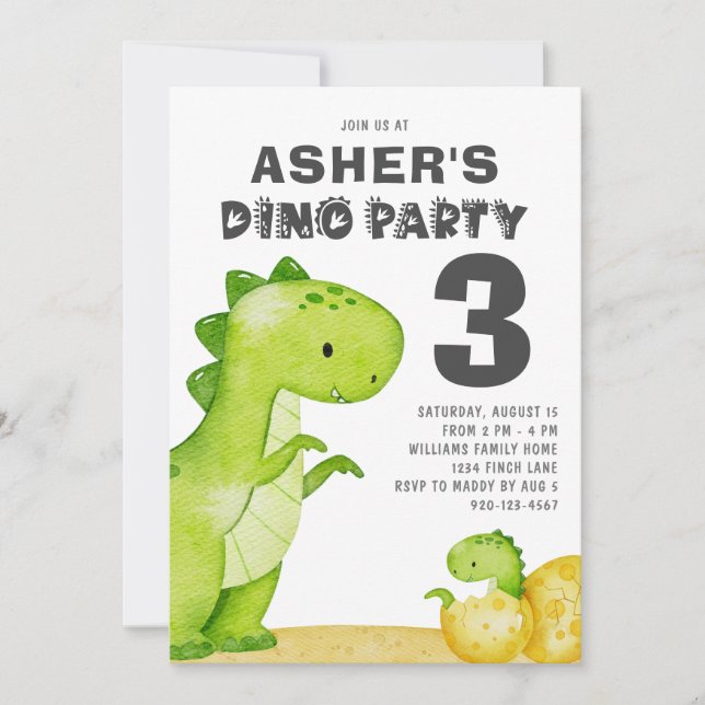 Niedliche Dinosaurier Geburtstagsparty Einladung (Vorderseite)