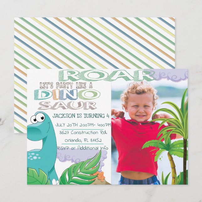 Niedliche Dinosaurier Geburtstagsparty Einladung (Vorne/Hinten)