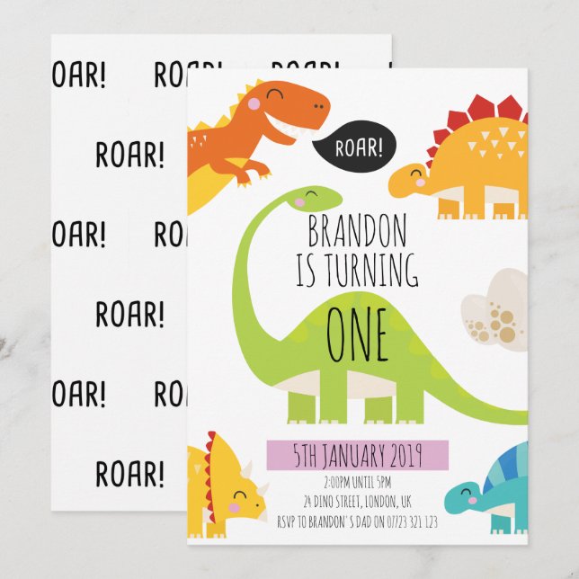 Niedliche Dinosaurier Geburtstagsparty Einladung (Vorne/Hinten)
