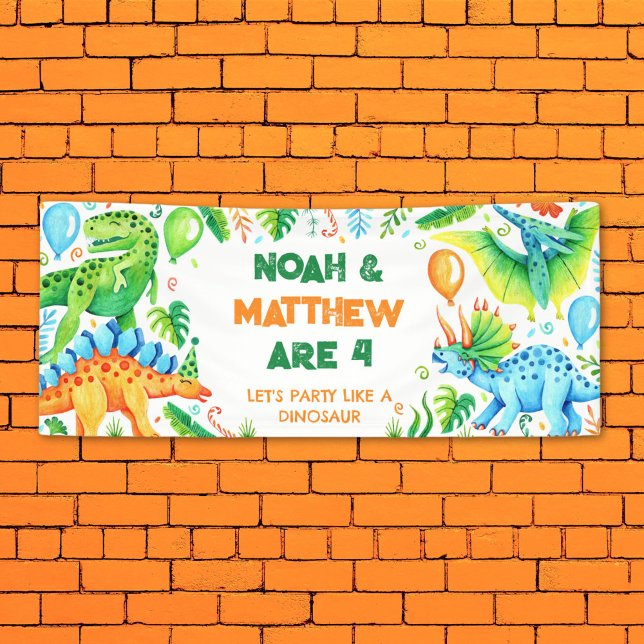 Niedliche Dinosaurier Gemeinsame Geschwister Gebur Banner (Cute Dinosaurs Joint Siblings Birthday Banner)