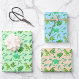 Niedliche Dinosaurier-Geschenkwrap in drei Farben Geschenkpapier Set