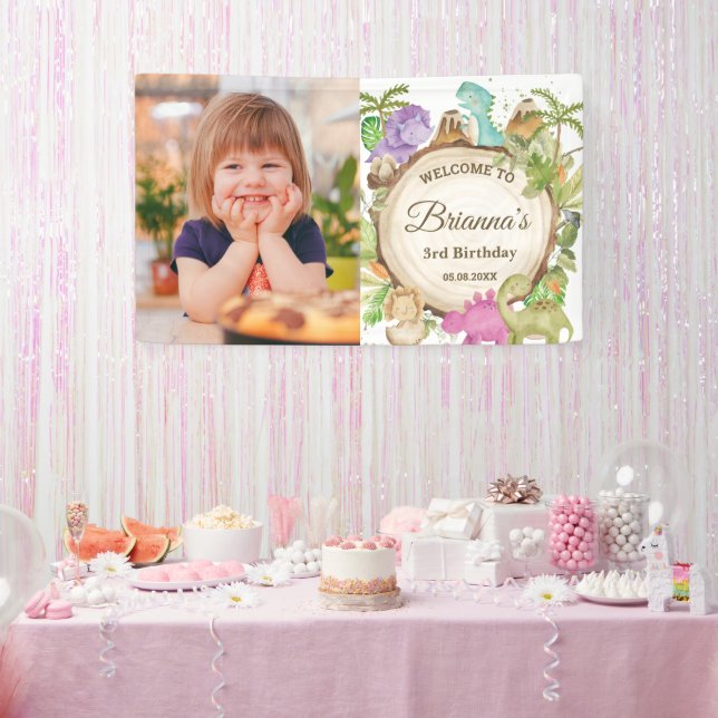 Niedliche Dinosaurier Girl Birthday Baby Dusche Wi Banner (Party)