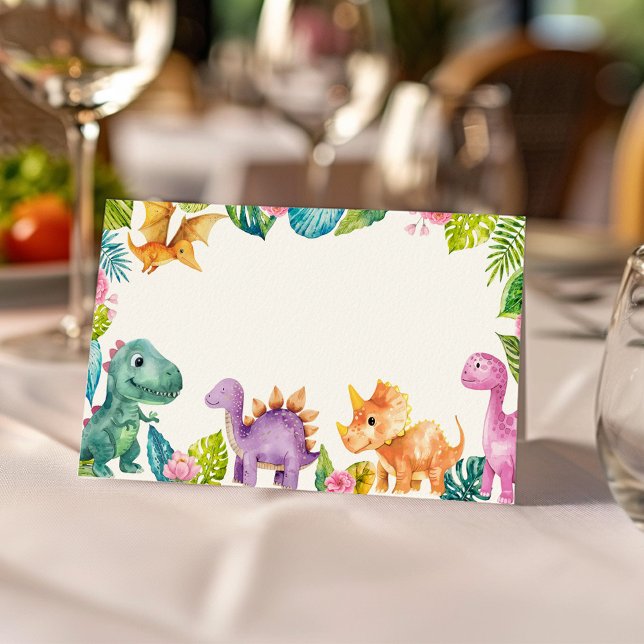 Niedliche Dinosaurier Girl Birthday Platzkarte (Von Creator hochgeladen)