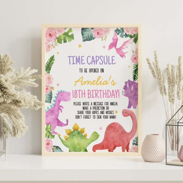 Niedliche Dinosaurier Girl Birthday Time Kapsel Ze Poster (Von Creator hochgeladen)