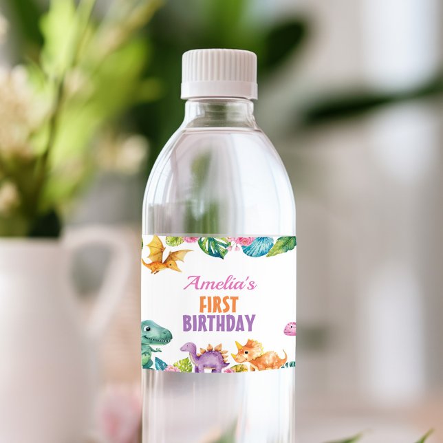 Niedliche Dinosaurier Girl Birthday Water Flasche  (Von Creator hochgeladen)