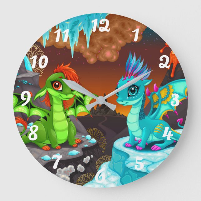 Niedliche Dinosaurier Große Wanduhr (Vorderseite)