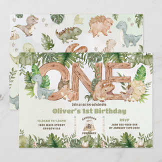 Niedliche Dinosaurier Grüne 1. Geburtstag Einladung