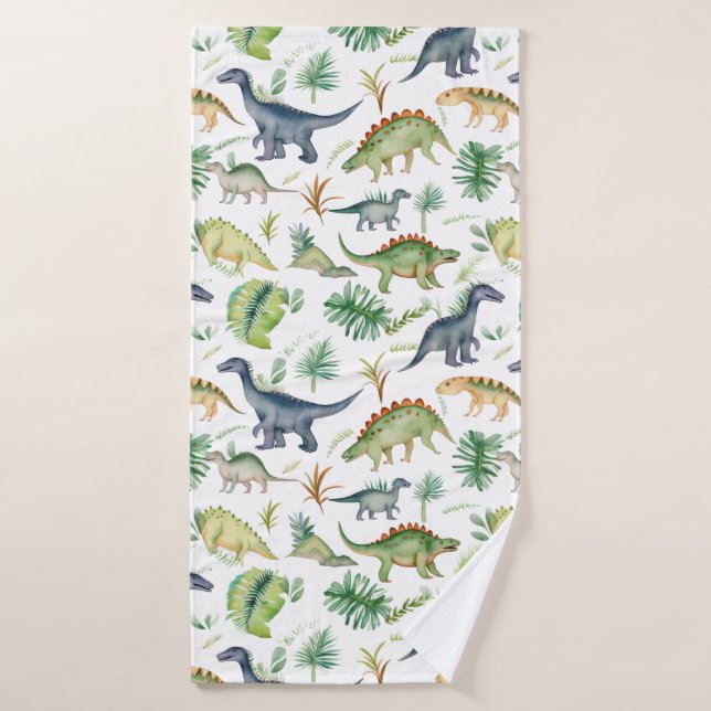 Niedliche Dinosaurier Grünes Wasserfarben Kindermu Badehandtuch (Badehandtuch)