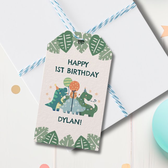 Niedliche Dinosaurier Happy Birthday Personalisier Geschenkanhänger (Von Creator hochgeladen)