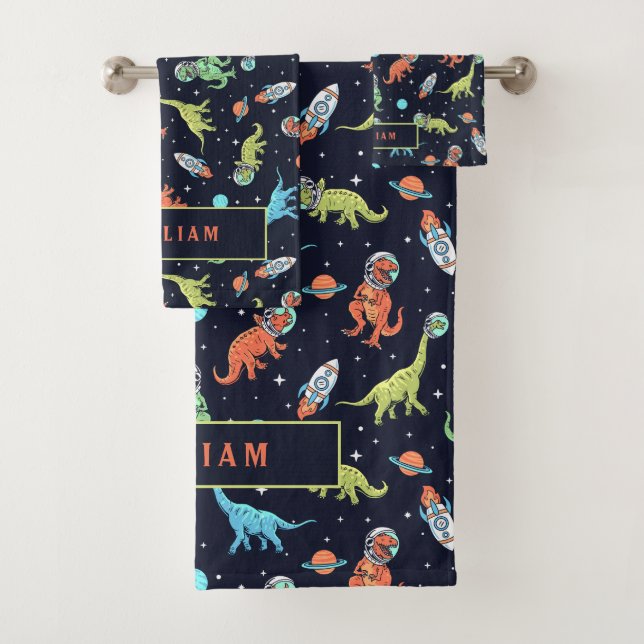 Niedliche Dinosaurier im Weltraum Fun Pattern Badhandtuch Set (Insitu)
