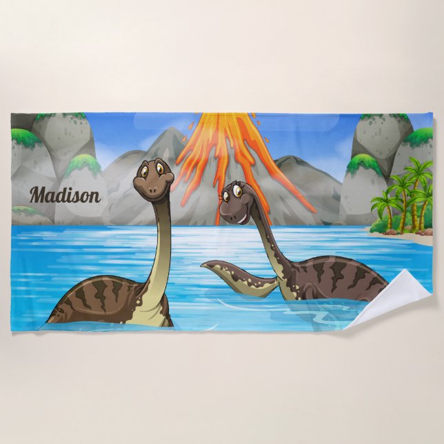 Niedliche Dinosaurier individuelle Name Strandtuch (Vorderseite)