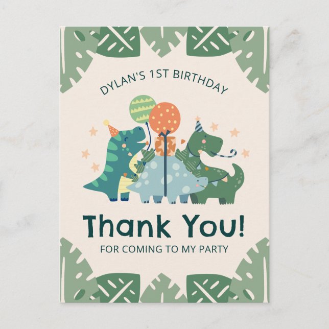 Niedliche Dinosaurier Kid's Geburtstagsparty Danke Postkarte (Vorderseite)