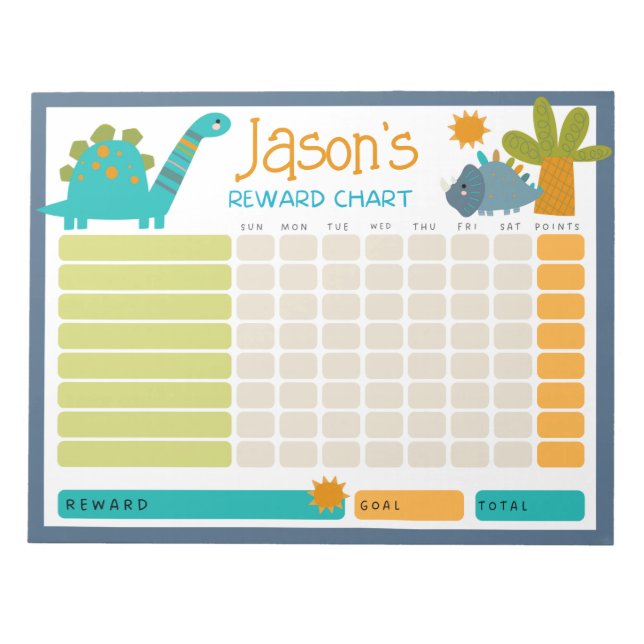 Niedliche Dinosaurier Kids Reward Chart for Daily  Notizblock (Vorderseite)