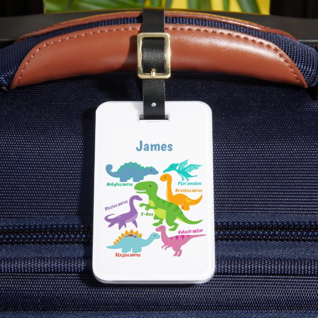 Niedliche Dinosaurier Kinder Personalisiert Gepäckanhänger (Vorderseite Insitu 2)