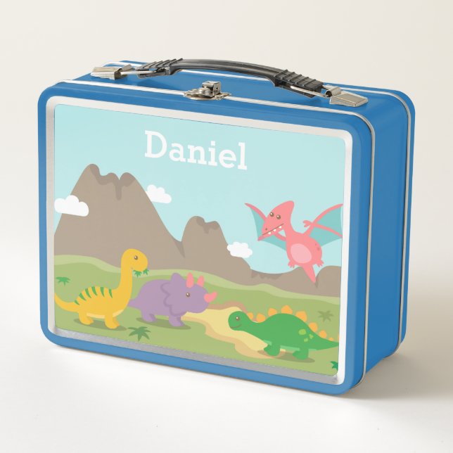 Niedliche Dinosaurier Kinder Personalisiert Metall Brotdose (Vorderseite)
