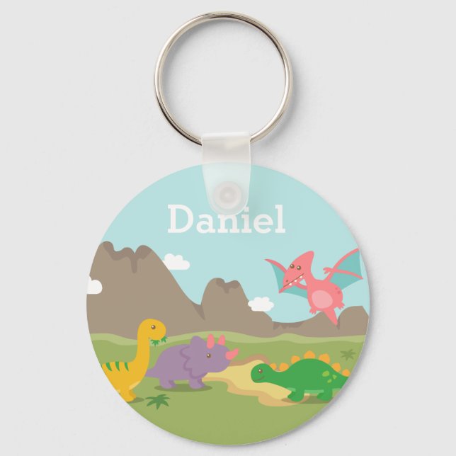 Niedliche Dinosaurier Kinder Personalisiert Schlüsselanhänger (Vorderseite)