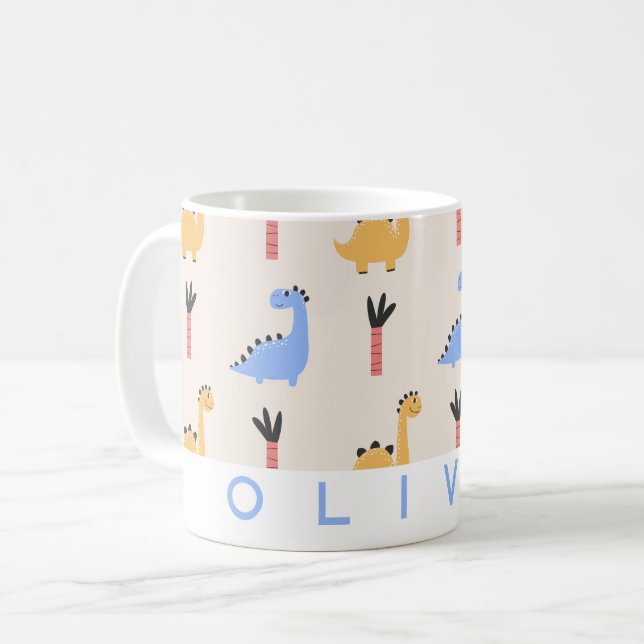 Niedliche Dinosaurier Kinder Tasse mit Personalisi (Vorderseite Links)