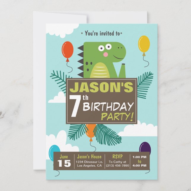 Niedliche Dinosaurier-Kindergeburtstag-Party Einla Einladung (Vorderseite)