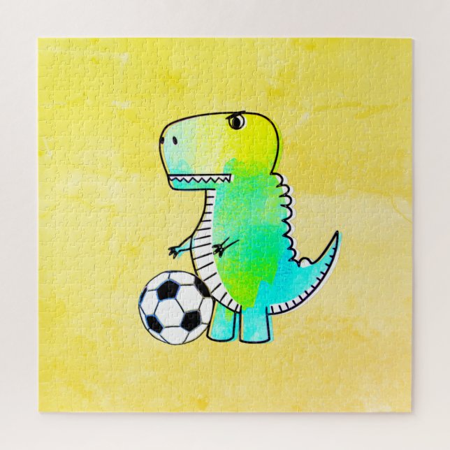 Niedliche Dinosaurier Lieben Fußball Wasserfarbe (Vertikal)