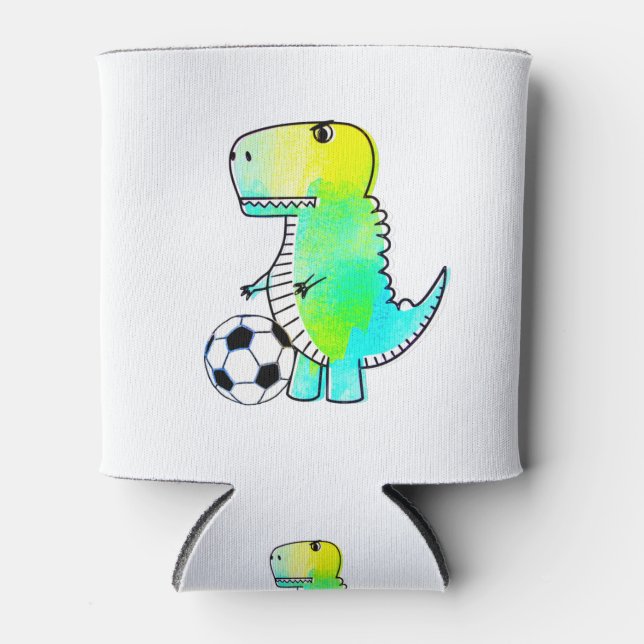 Niedliche Dinosaurier Lieben Fußball Wasserfarbe Dosenkühler (Vorderseite)