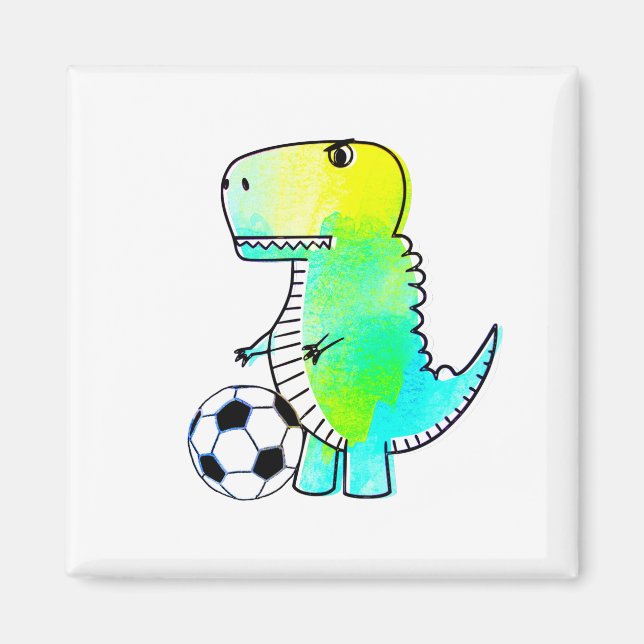 Niedliche Dinosaurier Lieben Fußball Wasserfarbe Magnet (Vorne)