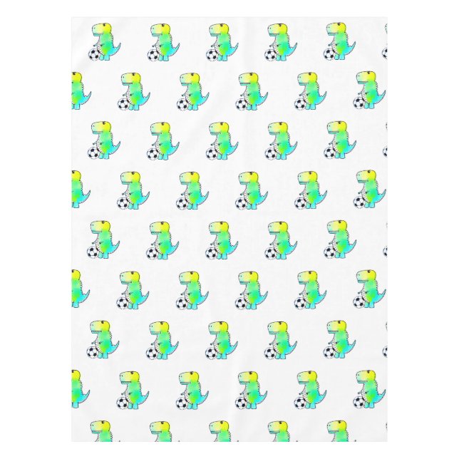 Niedliche Dinosaurier Lieben Fußball Wasserfarbe Tischdecke (Vorderseite)