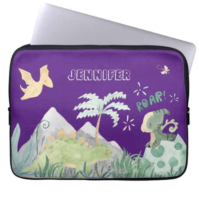 Niedliche Dinosaurier-Lila-Schule Laptopschutzhülle (Vorderseite)