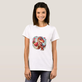 niedliche Dinosaurier mit Blume, umgeben von Herze T-Shirt