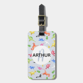 Niedliche Dinosaurier Muster Monogramm Name Kinder Gepäckanhänger