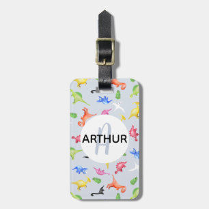 Niedliche Dinosaurier Muster Monogramm Name Kinder Gepäckanhänger